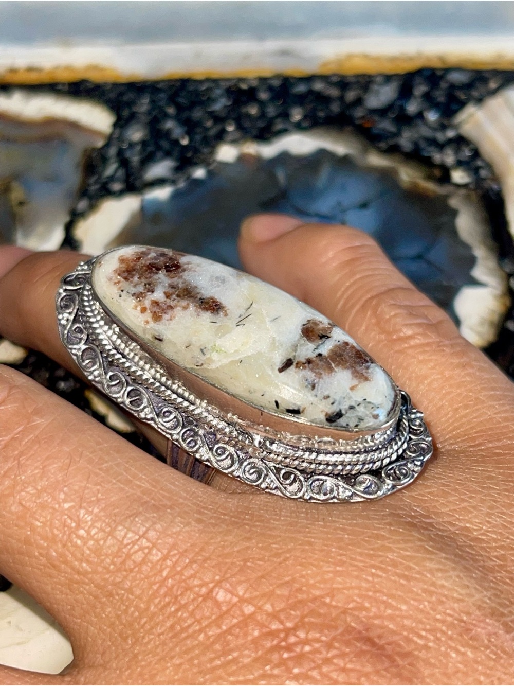 Garnet in Limestone Ring Size 8 3/4